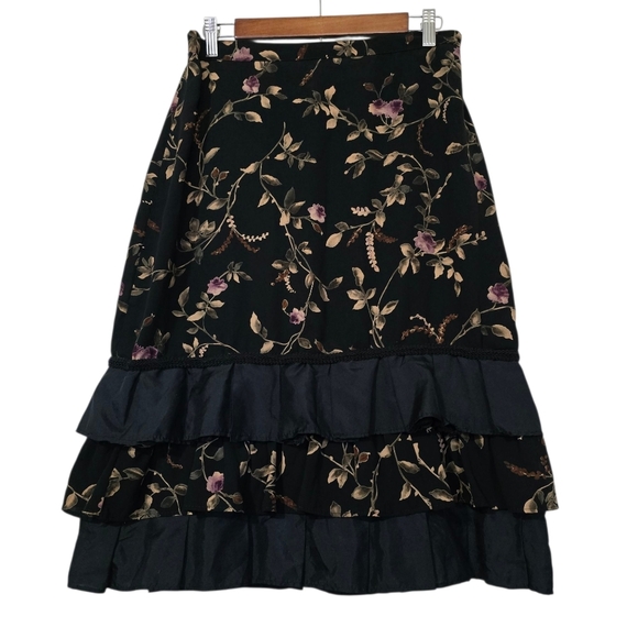 Vintage Floral Black Skirt with Ruffle Hem - Picture 3 of 6